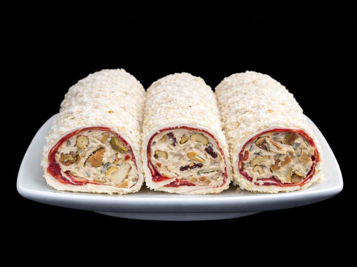 Coconut lokum on black background