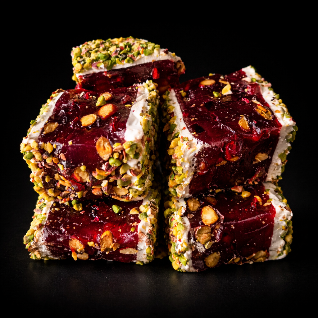 Pomegranate pistachio lokum